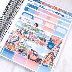 Kit di adesivi settimanali Summer Vibes per la pianificazione verticale (7x9, B6 A5) / 7+ pagine di adesivi funzionali e decorativi per planner, per conservare i ricordi