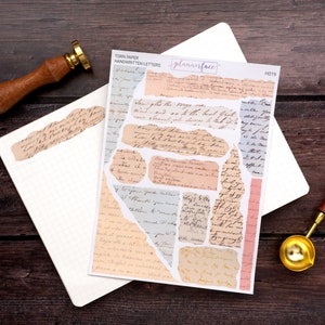 Pegatinas de letras escritas a mano con borde de papel rasgado para diarios y cuadernos de viñetas, hoja de pegatinas para álbumes de recortes