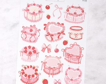 Vintage Cake Decorative Journalling Stickers for Bullet Journals & Notebooks, Scrapbooking Sticker Sheet, Cute Aesthetic Illustrations
