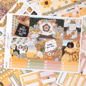 Kit di adesivi settimanali Bee-Day per la pianificazione verticale (7x9, B6 A5) / 7 pagine di adesivi funzionali e decorativi per pianificatori, diario per conservare i ricordi