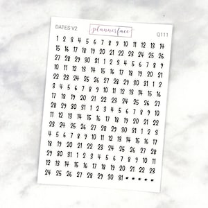 Date Numbers V2 | Functional Planner Stickers, Monthly Dates, Days of the Week (Q111)
