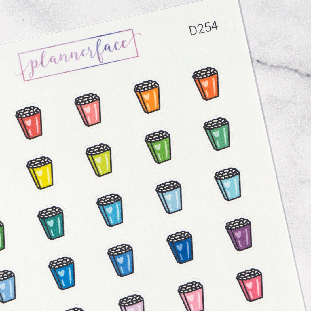 Popcorn (single) Planner Stickers | Mini Doodle Icons (35 Stickers per ...