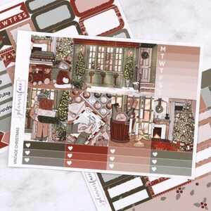 Kit settimanale mini natalizio vintage / Adesivi natalizi per planner verticali, set decorativo e funzionale da 4 pagine per la pianificazione o la conservazione dei ricordi