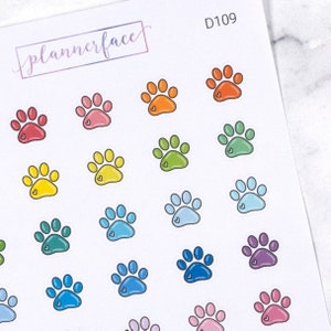 Paw Print Planner Stickers | Dog, Cat Mini Doodle Icons (35 Stickers Per Sheet) Cute & Colourful