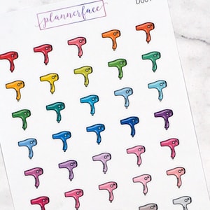 Hair Dryer Planner Stickers | Mini Doodle Icons (35 Stickers Per Sheet) Cute & Colourful