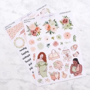 Little One (Neutral) Journaling Kit für Bullet Journals & Notizbücher, Scrapbooking Sticker Set, tägliche Planer Dekoration Bundle mit Blumen