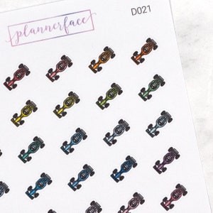 Track Car Planner Stickers | Race Day Mini Doodle Icons (35 Stickers Per Sheet) Cute & Colourful