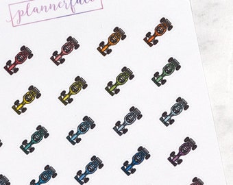 Track Car Planner Stickers | Race Day Mini Doodle Icons (35 Stickers Per Sheet) Cute & Colourful