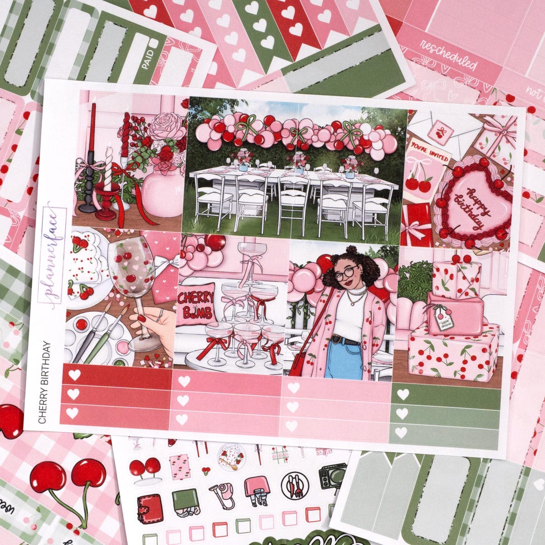 Cherry Birthday Weekly Sticker Kit for Vertical Planning (7x9, B6 A5 ...