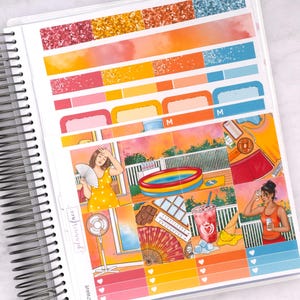 Kit di adesivi settimanali Heatwave per la pianificazione verticale (7x9, B6 A5) / 7+ pagine di adesivi funzionali e decorativi per planner, per conservare i ricordi