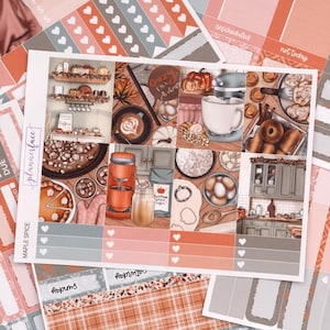 Kit d'autocollants hebdomadaires Érable épicé pour aménagement vertical (7 x 9, B6 A5) | Plus de 6 pages d'autocollants fonctionnels et décoratifs pour agenda, pour garder la mémoire