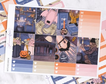 Witches Brew Mini Weekly Kit | Halloween Stickers for Vertical Planners, 4+ Page Decorative & Functional Set for Planning or Memory Keeping
