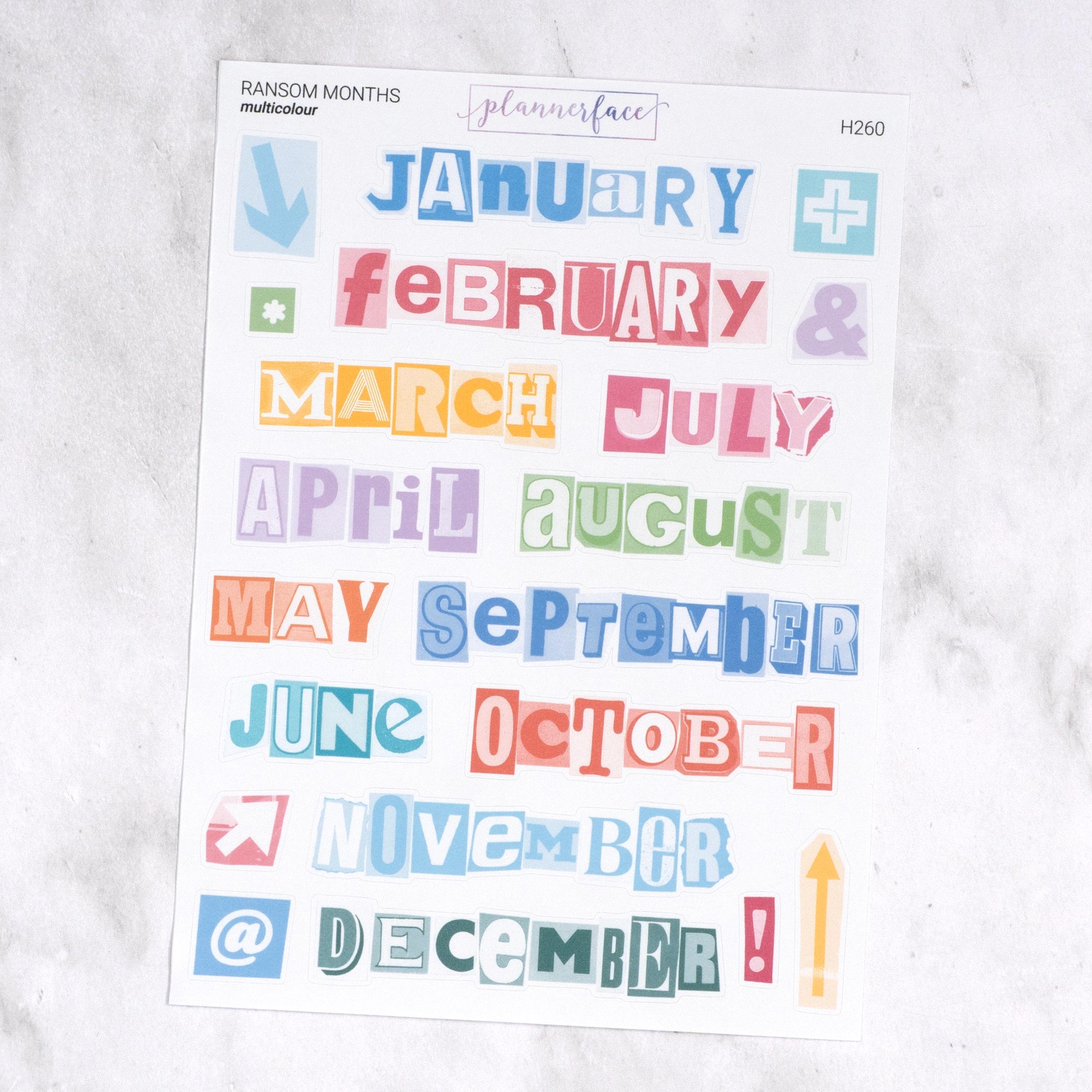 Multicolour Ransom Note Month Journalling Stickers for Bullet Journals ...