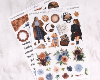 Autumn Avenue Journalling Kit for Bullet Journals & Notebooks, Scrapbooking Sticker Set, Daily Planner Decoration Bundle with Florals