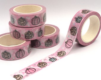 Pink Pumpkin | Holo Foiled Doodle Washi Tape | Plannerface Decorative Tape, Cute Stationery, Planner Tape, Scrapbooking