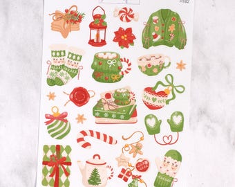 Merry Christmas Journaling Stickers: Traditional Xmas Scrapbook Illustrations