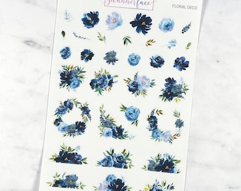 Blue Floral Deco | Multicolour Layering Decorative Floral Stickers for Vertical Planners (M131)
