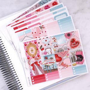 Lucky In Love-weekstickerkit voor verticale planning (7 x 9, B6 A5) | 6+ pagina's met functionele en decoratieve plannerstickers, geheugen bewaren