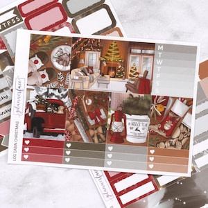 Kit settimanale mini natalizio Log Cabin / Adesivi natalizi per planner verticali, set decorativo e funzionale da 4 pagine per la pianificazione o la conservazione dei ricordi