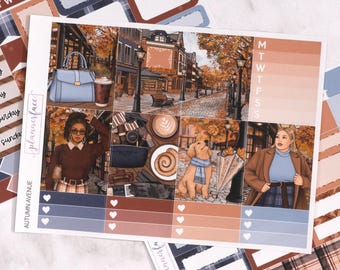 Autumn Avenue Mini Weekly Kit | Fall Stickers for Vertical Planners, 4+ Page Decorative & Functional Set for Planning or Memory Keeping