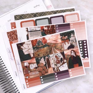 Kit d'autocollants hebdomadaires Merlot pour aménagement vertical (7 x 9, B6 A5) | Plus de 6 pages d'autocollants fonctionnels et décoratifs pour agenda d'automne, pour garder un souvenir impérissable