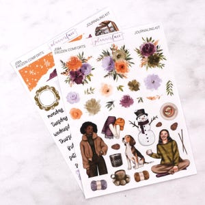 Frozen Comforts-dagboekkit voor Bullet Journals en notitieboeken, stickerset scrapbooking, decoratiebundel dagplanner met bloemen