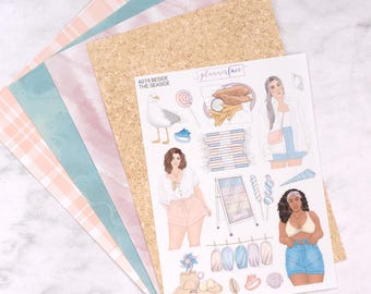 Beside the Seaside Summer Junk Journal Set | Adhesive Patterned Papers & Deco Sticker Sheet for Scrapbooks, Planners, Crafts, Cardmaking