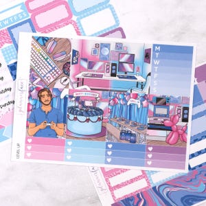 Kit settimanale Level Up Mini / Adesivi di compleanno per giochi per pianificatori verticali, set decorativo e funzionale da 4 pagine per la pianificazione o la conservazione dei ricordi