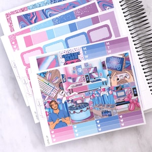Kit d'autocollants hebdomadaires Level Up pour planification verticale (7 x 9, B6 A5) | 7 pages d'autocollants fonctionnels et décoratifs pour agenda, pour garder la mémoire
