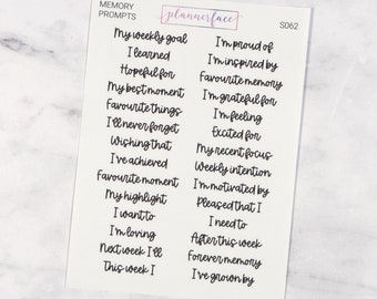 Memory Prompts V1 Scripts | Lettering Planner Stickers, Planning Scripts, Mixed Hand Lettered Fonts in Black (S062)