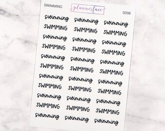 Swimming Scripts | Lettering Planner Stickers, Planning Scripts, Mixed Hand Lettered Fonts in Black (S098)