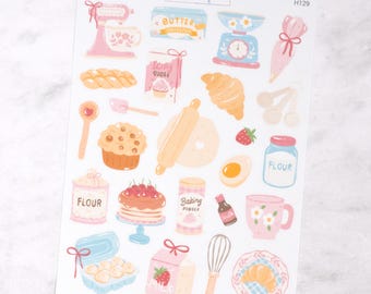 Baking Decorative Journalling Stickers for Bullet Journals & Notebooks, Scrapbooking Sticker Sheet, Cute Aesthetic Illustrations