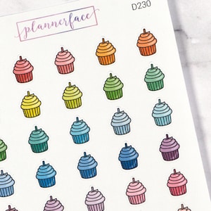 Cupcake planner stickers | Minikrabbelpictogrammen verjaardag, feest (35 stickers per vel) Schattig en kleurrijk