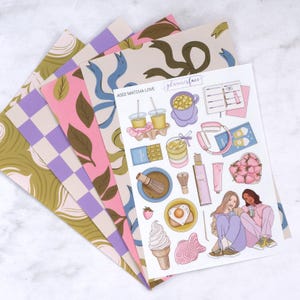 Matcha Love Junk-dagboekset | Zelfklevend papier met patroon en decoratief stickervel voor plakboeken, planners, knutselen en kaarten maken