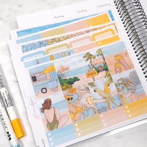 Kit d'autocollants hebdomadaires Sea View pour aménagement vertical (7 x 9, B6 A5) | Plus de 6 pages d'autocollants fonctionnels et décoratifs pour agenda, pour garder la mémoire