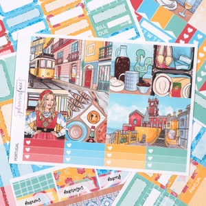 Portugal Kit d'autocollants hebdomadaires pour aménagement vertical (7 x 9, B6, A5) | Plus de 6 pages d'autocollants fonctionnels et décoratifs pour agenda, pour garder la mémoire
