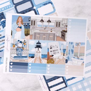 Kit settimanale Coastal Cottage Mini / Adesivi estivi per planner verticali, set decorativo e funzionale da 4+ pagine per la pianificazione o la conservazione dei ricordi
