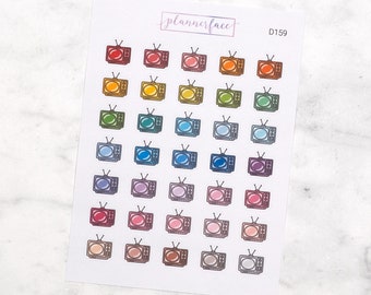 Television Planner Stickers | TV Show, Movie Binge, Series Mini Doodle Icons (35 Stickers Per Sheet) Cute & Colourful