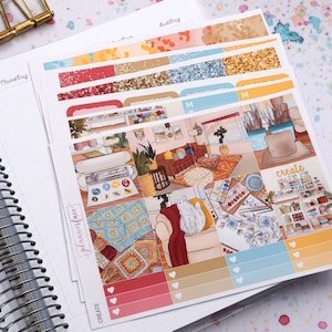 Kit hebdomadaire d'autocollants pour agendas artistiques Create Cosy pour agendas verticaux de 1,5 pouce (7 x 9, B6, A5) Autocollants fonctionnels et décoratifs inclus - SVK