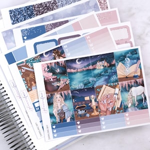 Kit d'autocollants hebdomadaires Darkling Sky pour aménagement vertical (7 x 9, B6 A5) | Plus de 6 pages d'autocollants fonctionnels et décoratifs pour agenda, pour garder la mémoire