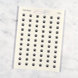 Adesivos transparentes com mini ícones de pegada de pata | 66 adesivos transparentes para agenda, planejamento funcional, minimalista, Hobonichi, preto transparente (T008)