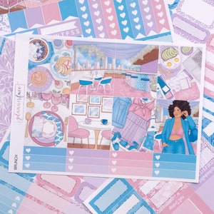 Kit hebdomadaire complet d'autocollants pour agenda de brunch (7 x 9 verticaux, A5)