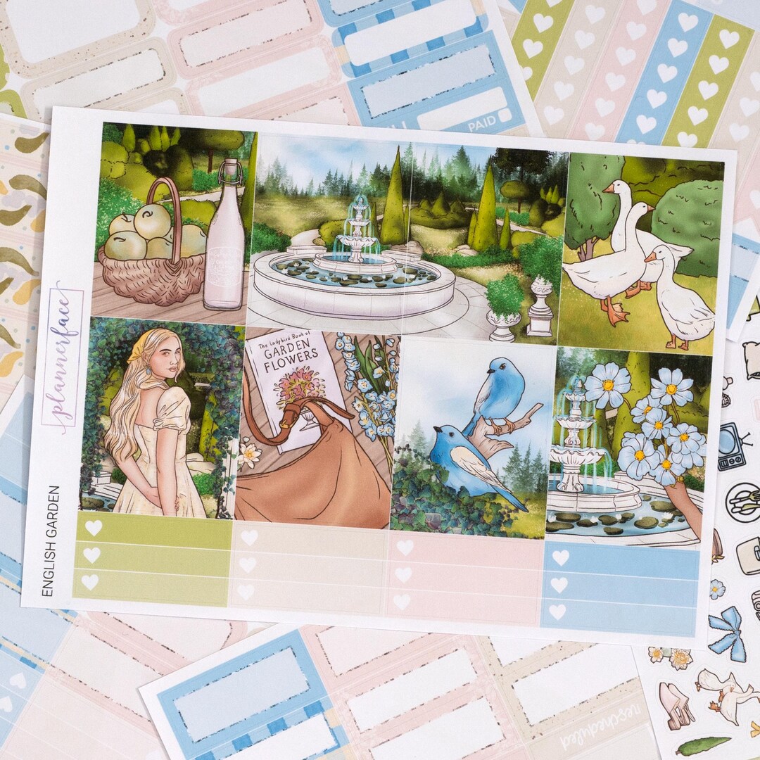 English Garden Weekly Sticker Kit for Vertical Planning (7x9, B6 A5 ...