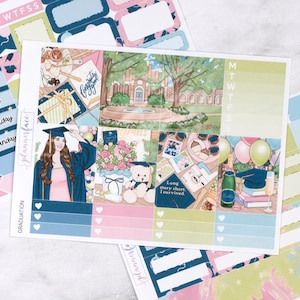 Kit settimanale mini per la laurea / Adesivi per lo studio scolastico per planner verticali, set decorativo e funzionale da 4+ pagine per la pianificazione o la conservazione dei ricordi
