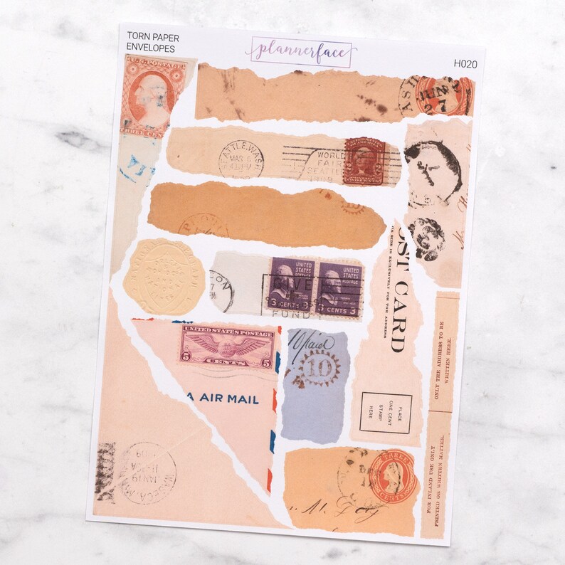 Postage Mail Envelope Torn Paper Edge Journalling Stickers for Bullet ...