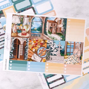 Kit settimanale Golden Hour Mini / Adesivi estivi per planner verticali, set decorativo e funzionale da 4+ pagine per la pianificazione o la conservazione dei ricordi