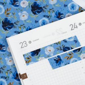 日記や工作に使えるブルー＆ネイビーの花柄和紙テープ ストリップ ステッカー