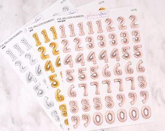 Foil Balloon Number Journalling Stickers for Bullet Journals & Notebooks, Junk Journal Scrapbook Crafting, Birthday Party