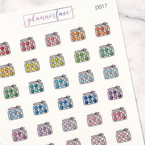 Painting Planner Stickers | Mini Doodle Icons (35 Stickers Per Sheet) Cute & Colourful