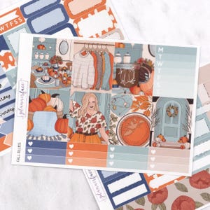 Kit settimanale mini Fall Blues / Adesivi autunnali per planner verticali, set decorativo e funzionale da 4 pagine per la pianificazione o la conservazione dei ricordi